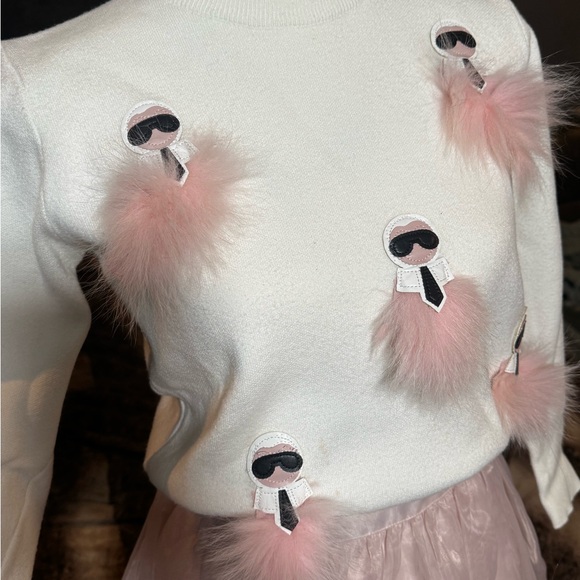 Lolita White Knit Faux Fur Sweater Y2K Barbie Core (fendi style) - Picture 6 of 8